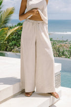 Beige Linen Wide Leg Pants
