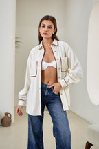 White Contrast Corduroy Shacket