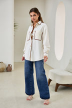 White Contrast Corduroy Shacket