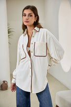 White Contrast Corduroy Shacket