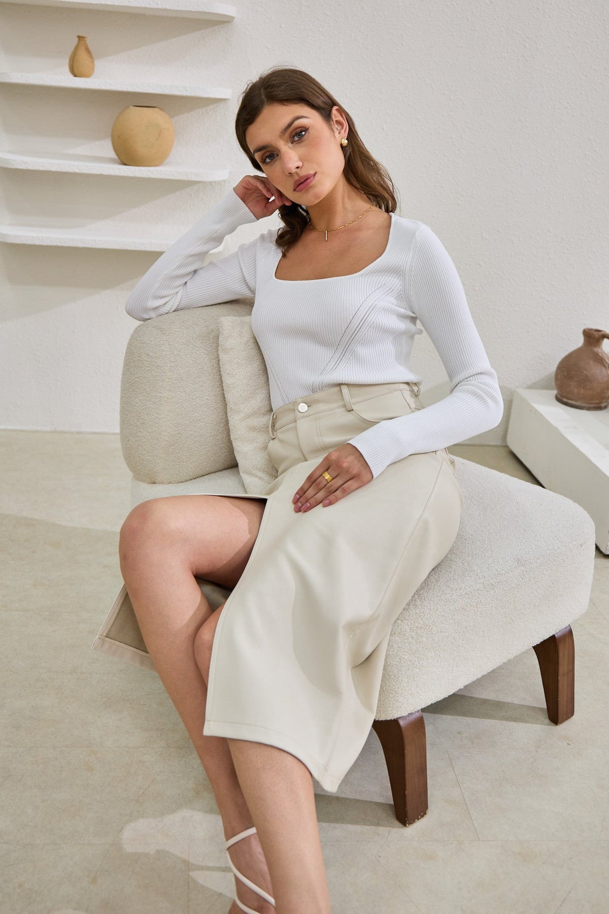 White Long Sleeve Knit Top