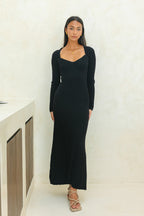 Black Long Sleeve Knit Maxi Dress