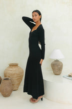 Black Long Sleeve Knit Maxi Dress