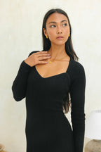 Black Long Sleeve Knit Maxi Dress