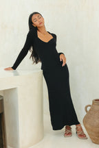 Black Long Sleeve Knit Maxi Dress