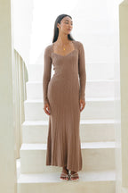 Mocha Long Sleeve Knit Maxi Dress