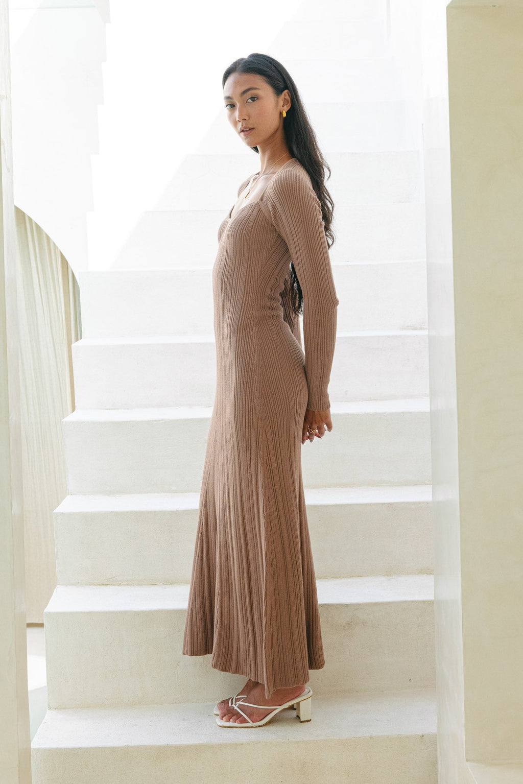 Mocha Long Sleeve Knit Maxi Dress