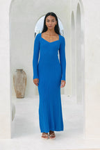 Blue Long Sleeve Knit Maxi Dress