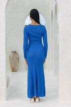 Blue Long Sleeve Knit Maxi Dress