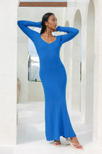 Blue Long Sleeve Knit Maxi Dress