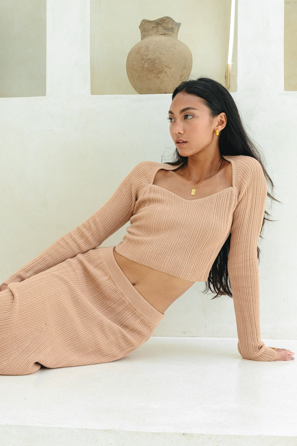 Mocha Long Sleeve Knit Top