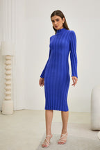 Blue Flute Sleeve Knit Midi Dress