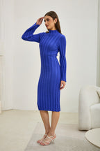 Blue Flute Sleeve Knit Midi Dress