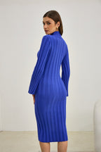Blue Flute Sleeve Knit Midi Dress