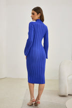 Blue Flute Sleeve Knit Midi Dress
