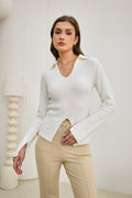 Off White Split Long Sleeve Knit Top