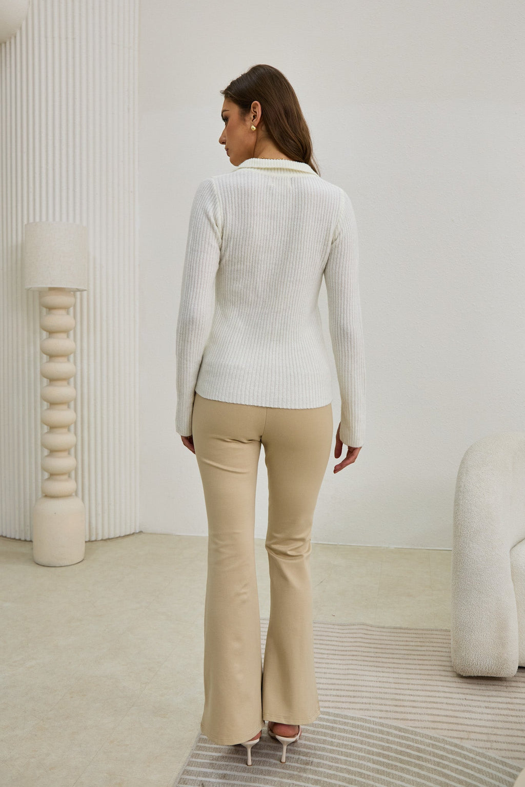 Off White Split Long Sleeve Knit Top