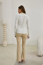 Off White Split Long Sleeve Knit Top