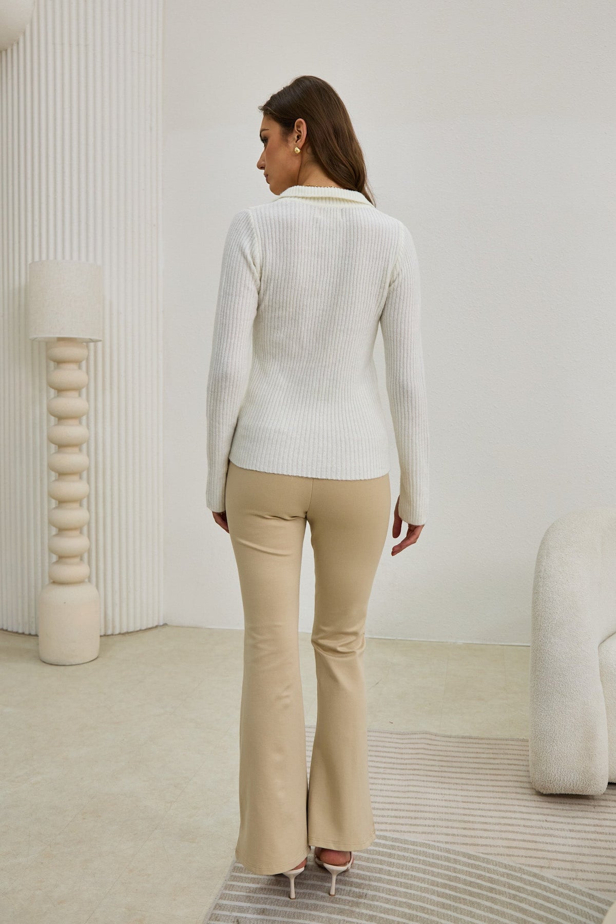 Off White Split Long Sleeve Knit Top