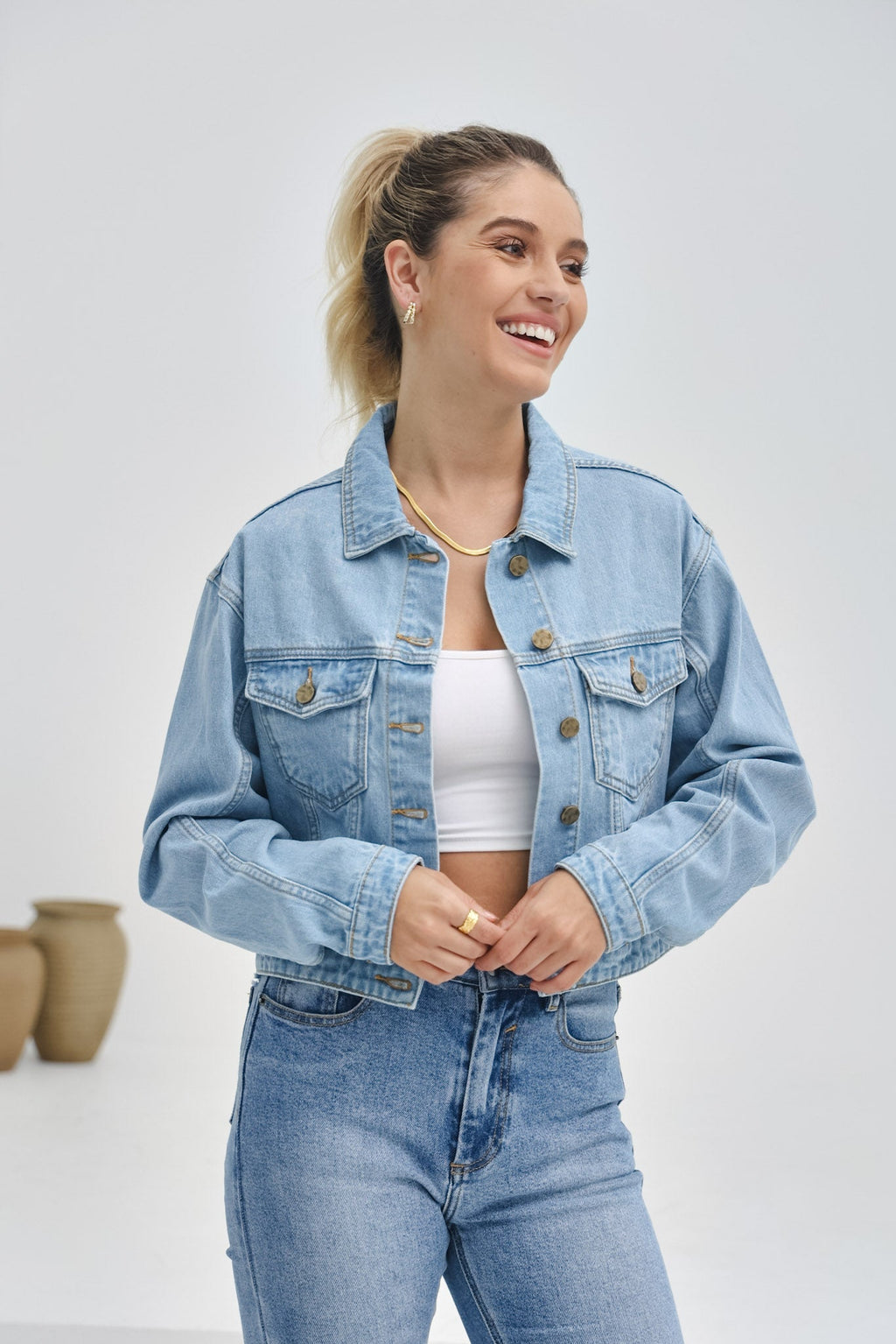 Blue Cropped Denim Jacket