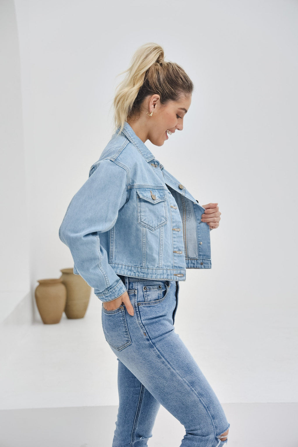 Blue Cropped Denim Jacket