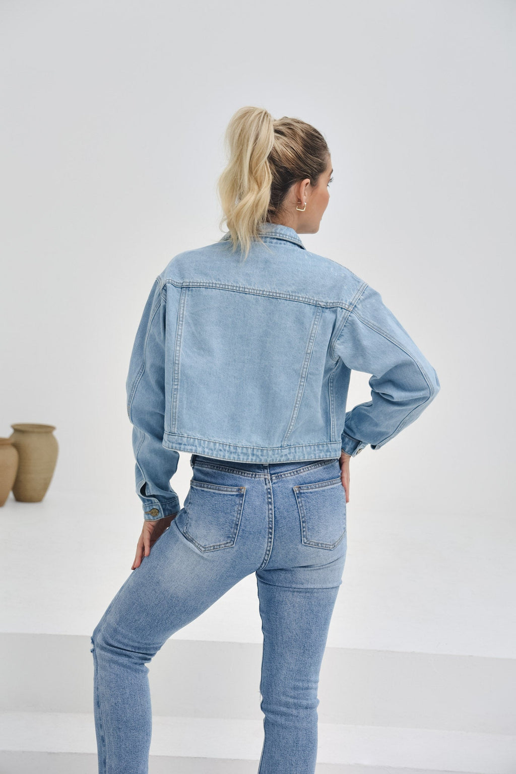Blue Cropped Denim Jacket
