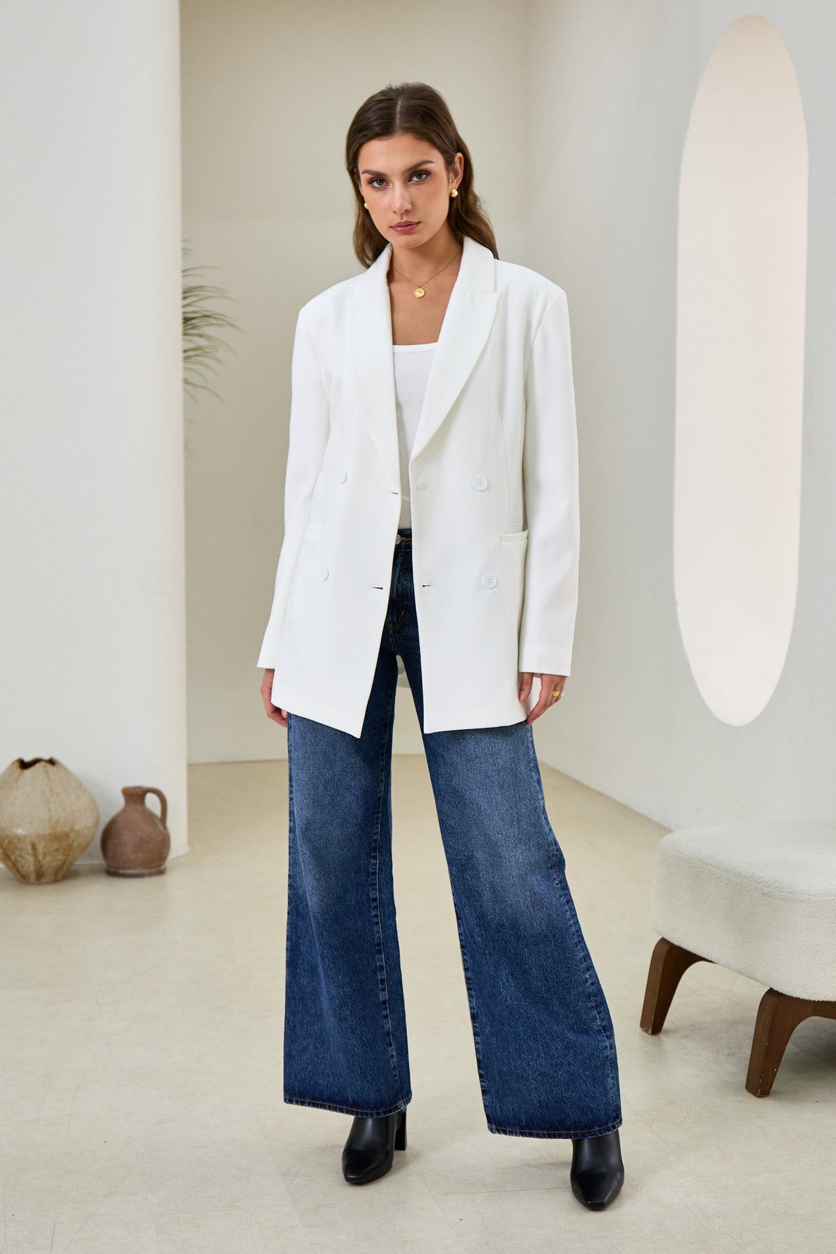 White Double Breasted Blazer