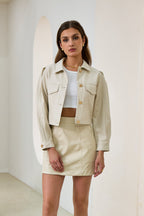 Beige Cropped Faux Leather Jacket