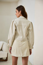 Beige Cropped Faux Leather Jacket