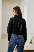 Black Faux Leather PU Cropped Jacket