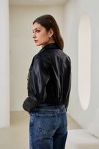 Black Faux Leather PU Cropped Jacket