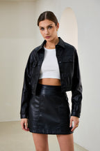 Black Faux Leather PU Cropped Jacket