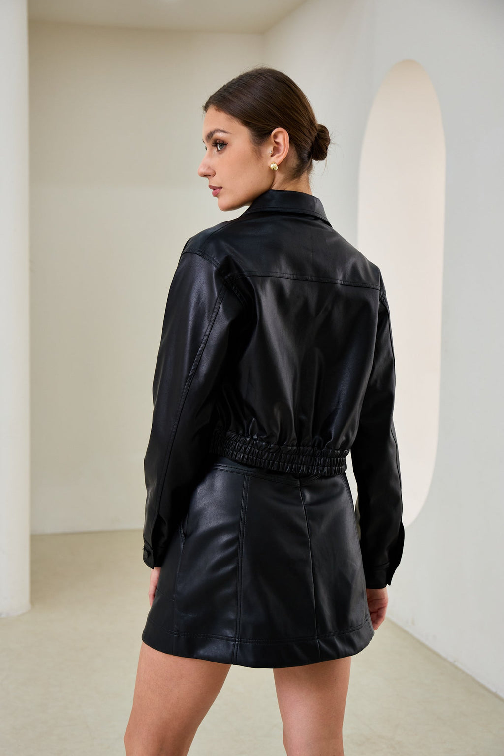 Black Faux Leather PU Cropped Jacket