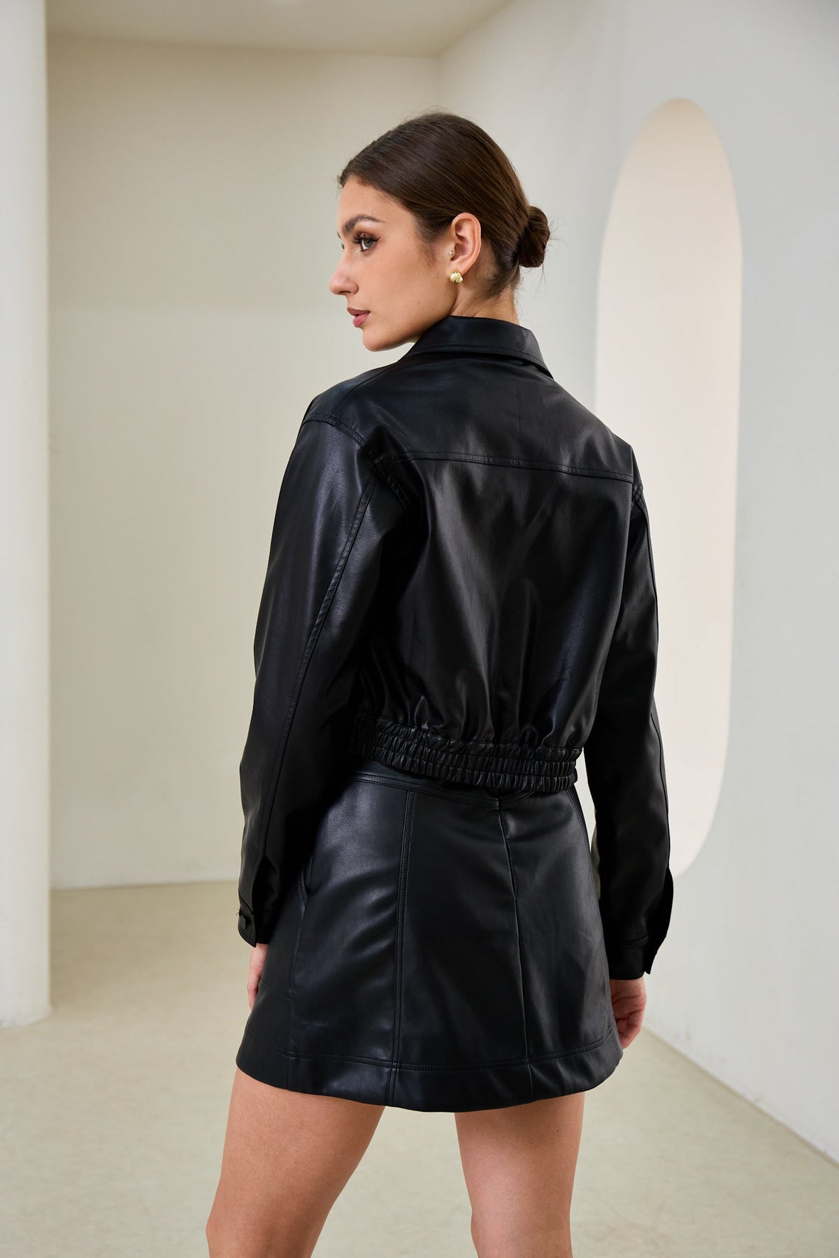 Black Faux Leather PU Cropped Jacket