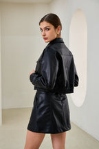 Black Faux Leather PU Cropped Jacket