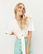 White Broderie Tie Front Crop Top