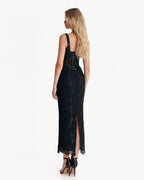 Straight-Neck Scalloped-Lace-Hem Back-Slit Party Dress