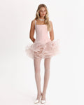 Layered Floral Soft-Pink Tulle Mini Skirt