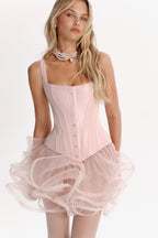 Low-Waist Straight-Neck Pink Taffeta Corset