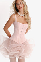 Low-Waist Straight-Neck Pink Taffeta Corset