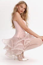 Layered Floral Soft-Pink Tulle Mini Skirt