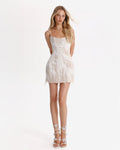 Beige Sequin-Frill Lace Corset Mini Dress
