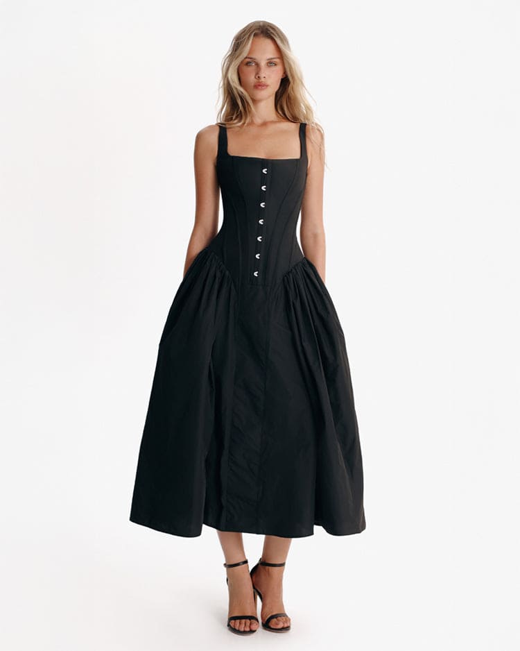 Adjustable-Lace-Up A-Line Drape Elegant Midi Dress
