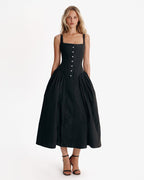 Adjustable-Lace-Up A-Line Drape Elegant Midi Dress