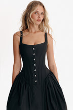 Adjustable-Lace-Up A-Line Drape Elegant Midi Dress