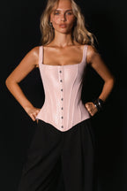 Low-Waist Straight-Neck Pink Taffeta Corset