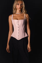 Low-Waist Straight-Neck Pink Taffeta Corset