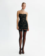 Black Sheer Nude Strapless Corset Mini Dress