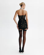 Black Sheer Nude Strapless Corset Mini Dress