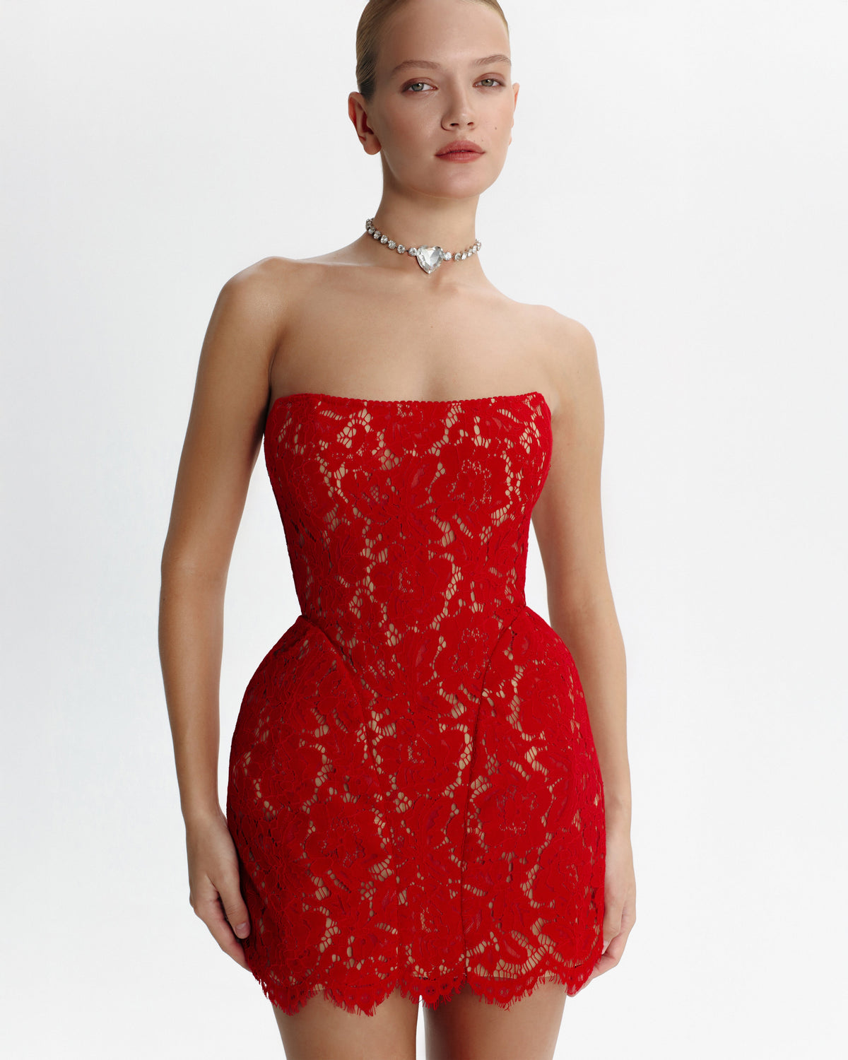 Red Nude Sheer Sleeveless Corset Mini Dress